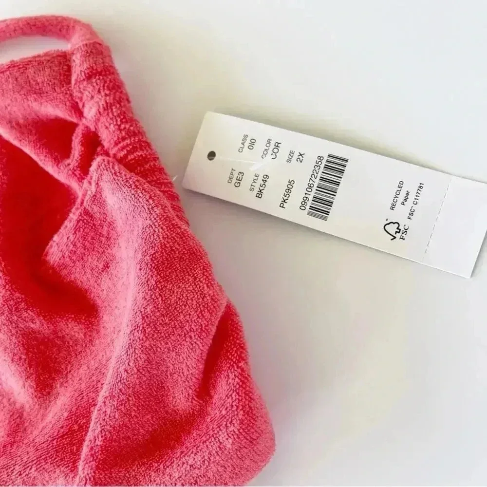 J.Crew Tie back bandeau bikini top in terry Coral Size 2X New With Tags!